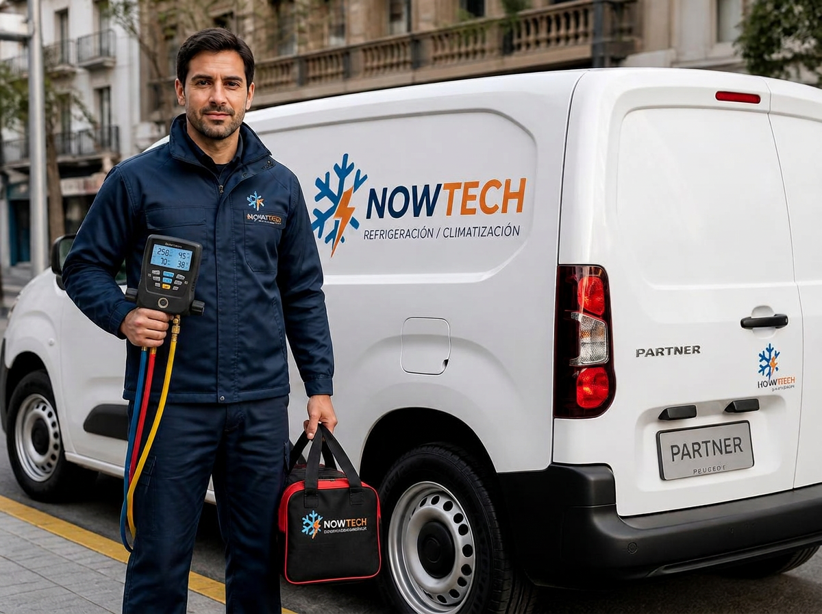 Técnico de NOWTECH junto a la camioneta de servicio