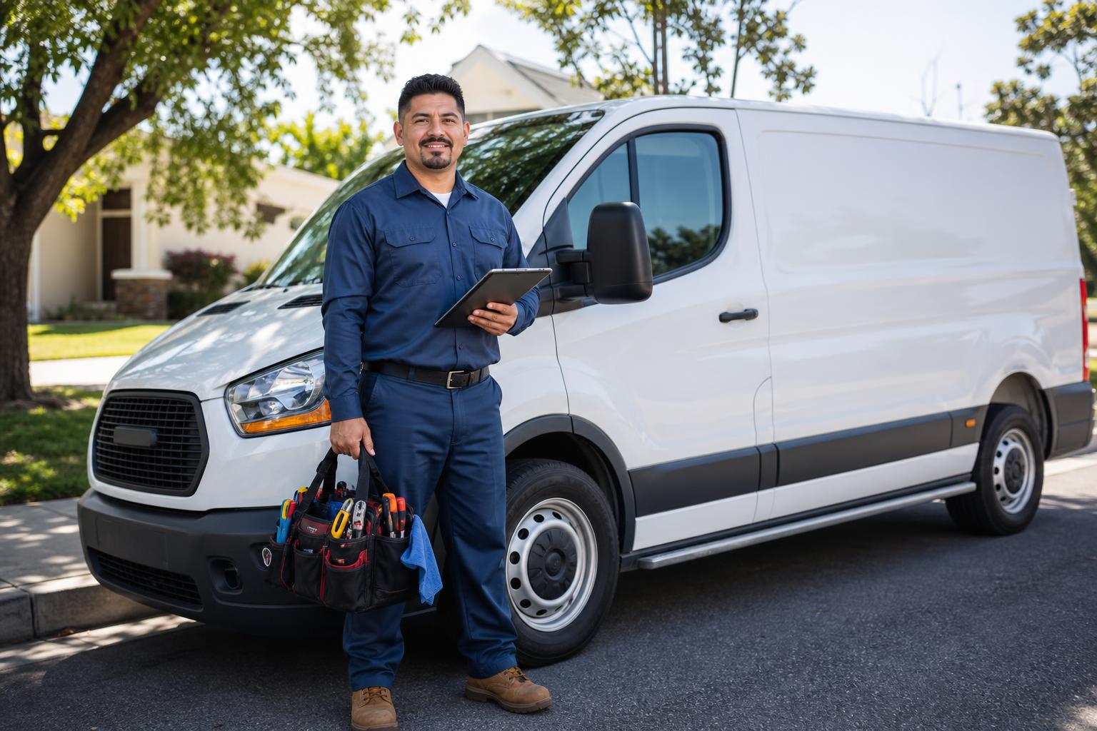 Técnico de NOWTECH junto a la camioneta de servicio